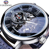 Luxury Men Gold Hollow Engraving Black Leather Skeleton Mechanical Watches - The Jewellery Supermarket