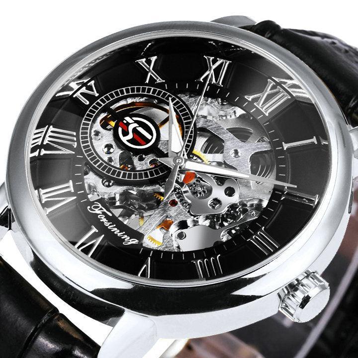 NEW - Luxury Mens Gold Mechanical Skeleton Leather Forsining 3d Hollow Watch - The Jewellery Supermarket