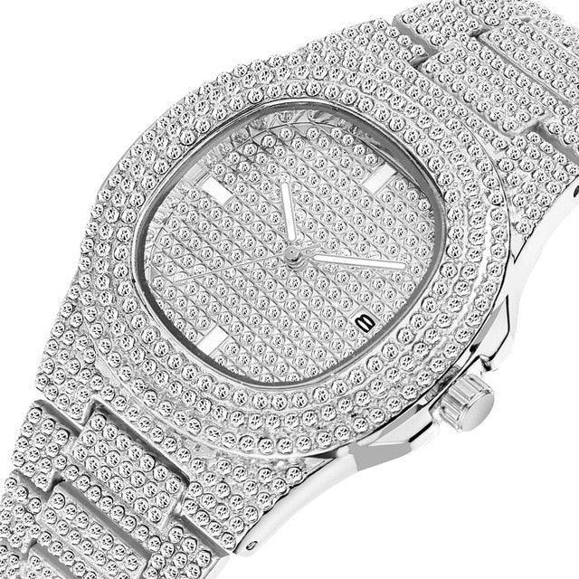 New Hip Hop Iced Out Square Simulated Diamonds Watch - Sparkling Quartz Fashion Classic Watches - The Jewellery Supermarket