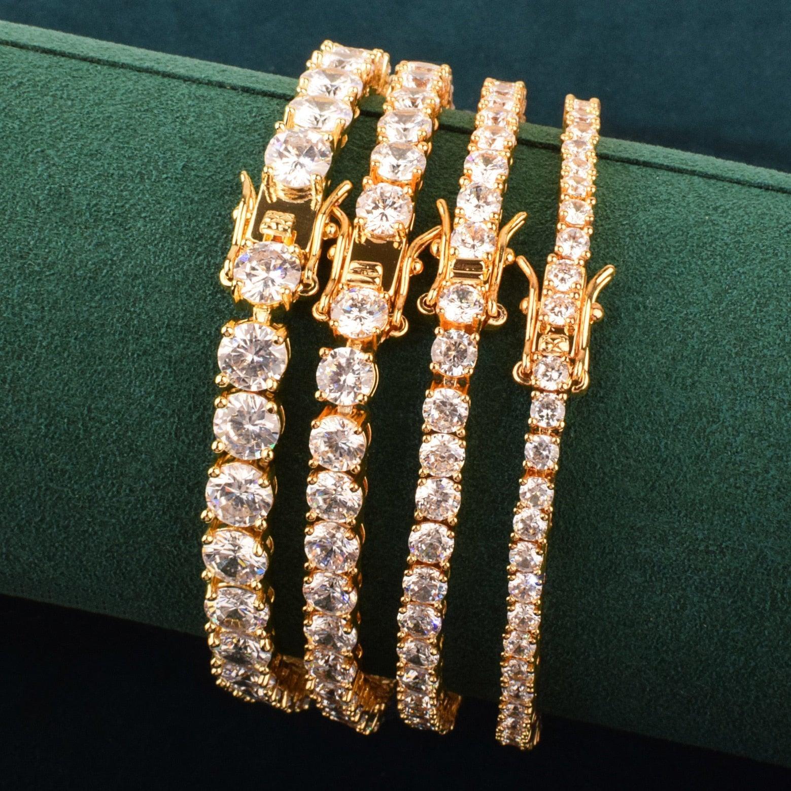 CAPTIVATING Gold Color 1 Row AAA+ Cubic Zirconia Simulated Diamonds Tennis Link Bracelets - The Jewellery Supermarket