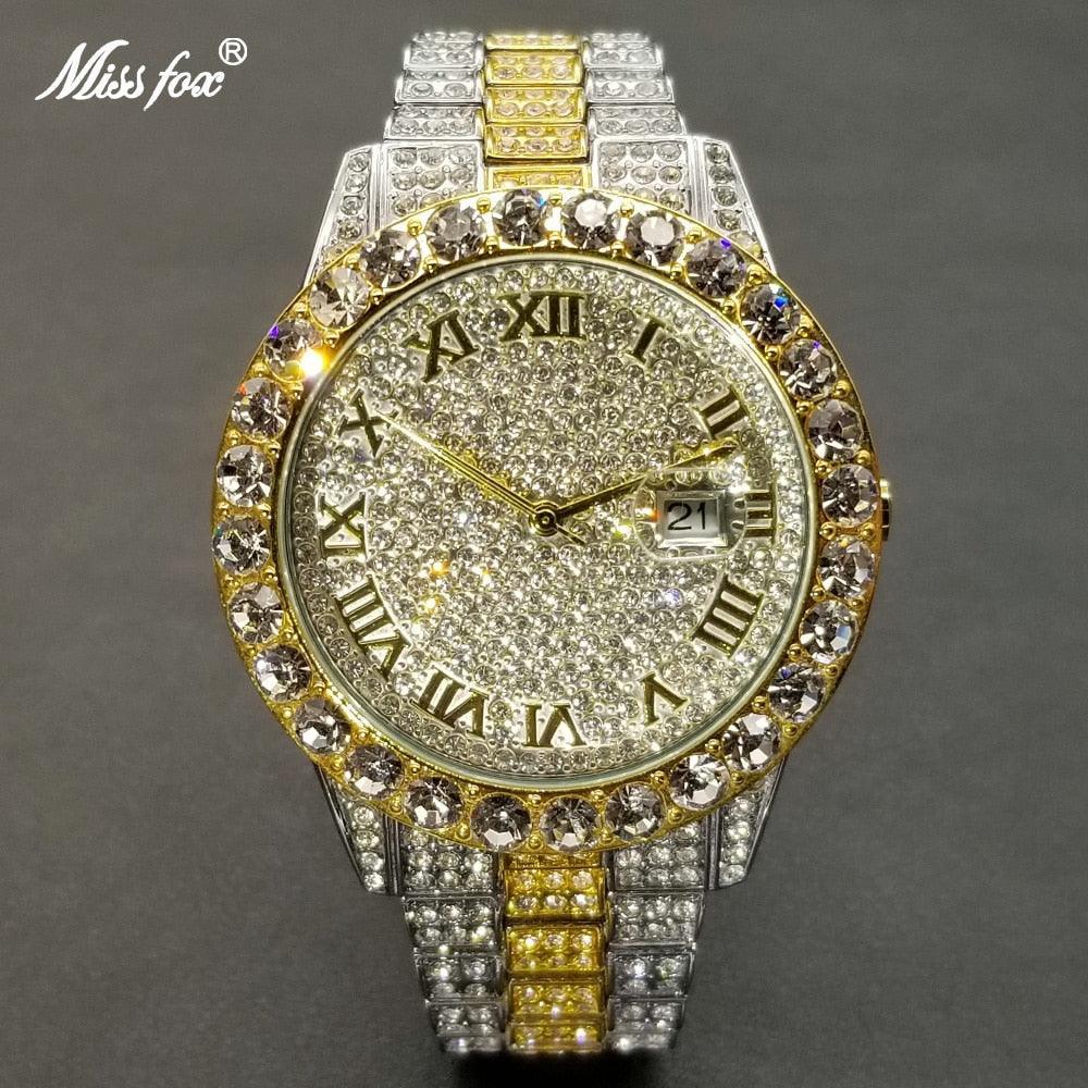 NEW Brand Luxury Roman Ice Out Automatic Date Full Simulated Diamonds Luminous Hip Hop Men Watches - The Jewellery Supermarket