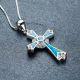 Fashion Necklace Charm White/Green/Blue Imitation Fire Opal Cross Unisex Pendants Necklaces - 
 Religious Jewellery - The Jewellery Supermarket