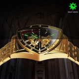NEW - Luxury Men Gold Black Triangle Skeleton Automatic Mechanical Wristwatch Irregular Watch - The Jewellery Supermarket