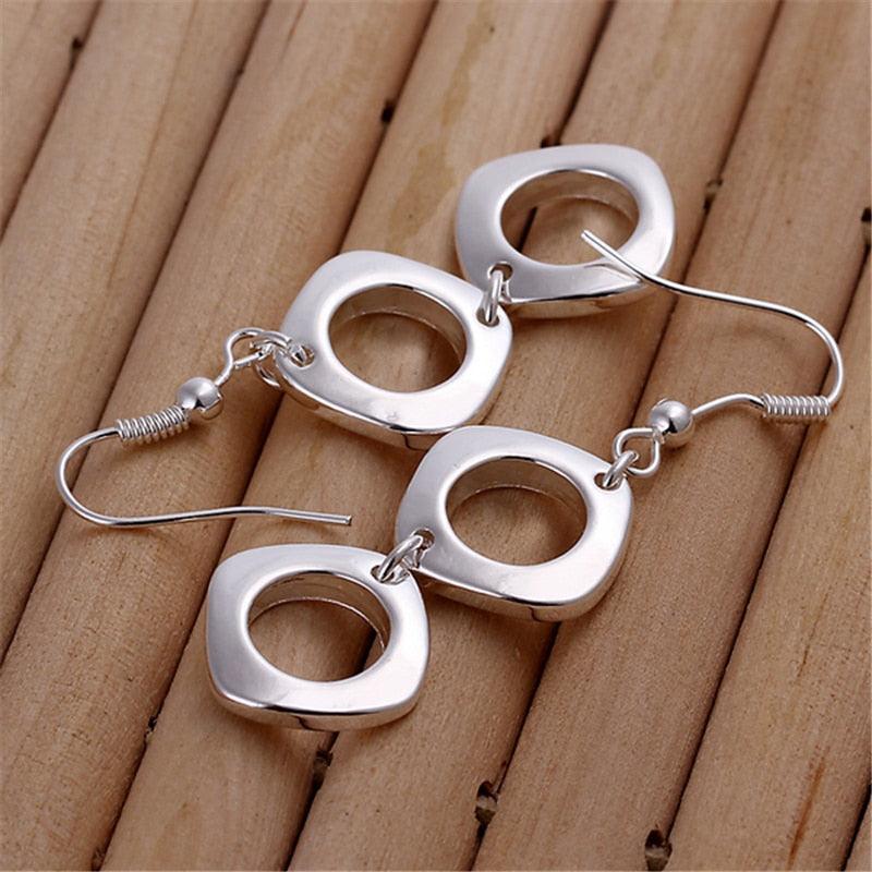 NEW ARRIVAL - Silver Round Square Necklace Earring Set For Woman - Fashion Charming Jewellery - The Jewellery Supermarket