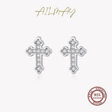 Authentic Silver Simple Shiny AAA+ Zircon Mini Cute Cross Stud Earring for Women - Fashion Christian Fine Jewellery - The Jewellery Supermarket