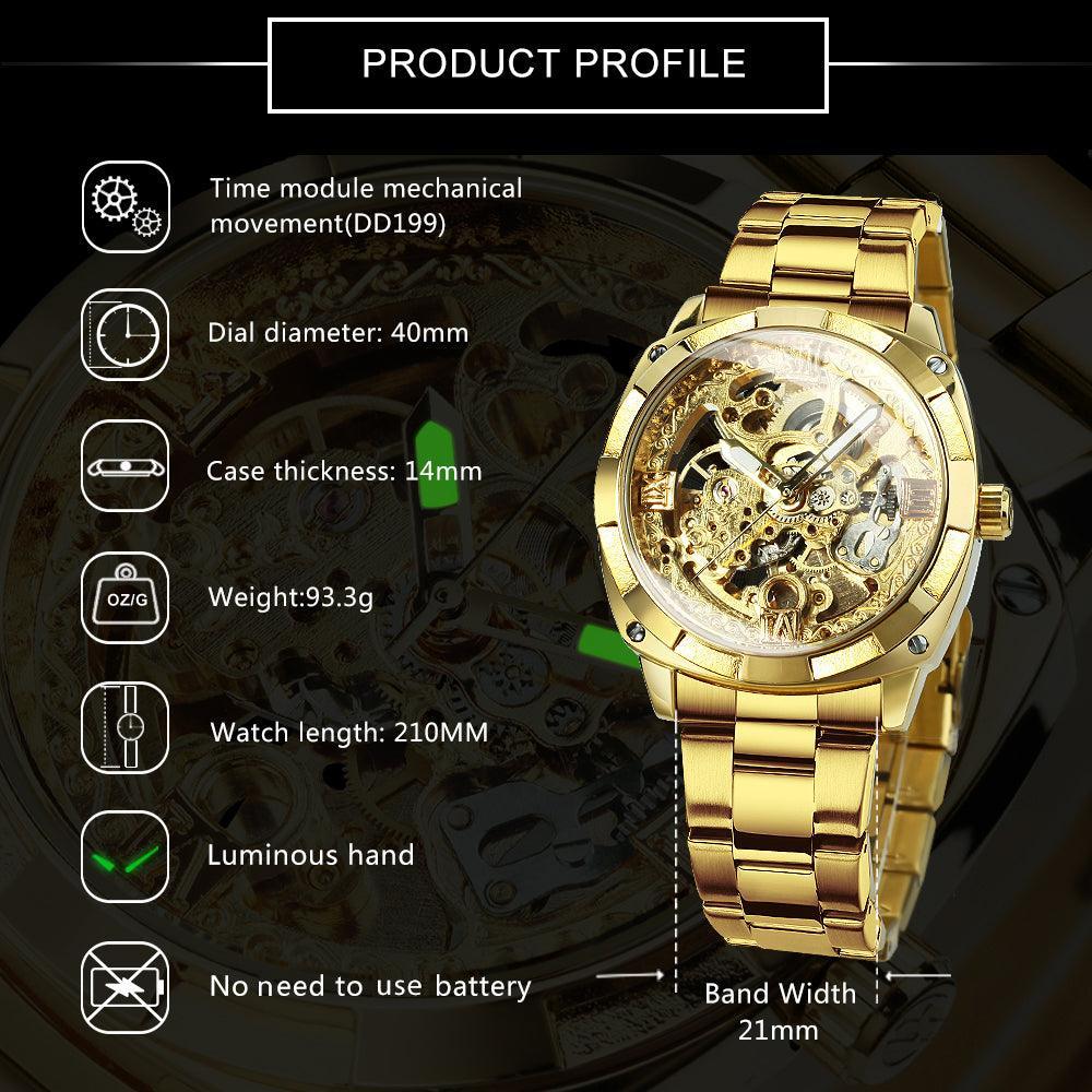 BEST GIFTS Luxury Mens Transparent Skeleton Mechanical Automatic Engraving Relogio Masculino Watch - The Jewellery Supermarket