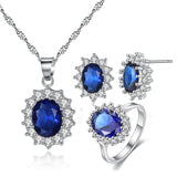 New Arrival - Luxury 3 Piece Blue Color Sunflower Silver Colour Quality Jewelry - The Jewellery Supermarket