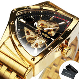 NEW - Luxury Men Gold Black Triangle Skeleton Automatic Mechanical Wristwatch Irregular Watch - The Jewellery Supermarket