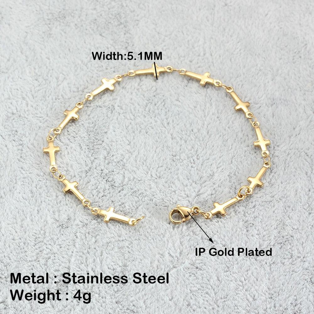 Best Seller - Stainless Steel Cross Chain Bracelets - Charming Gold Silver Colour Religious Fashion Jewellery - The Jewellery Supermarket