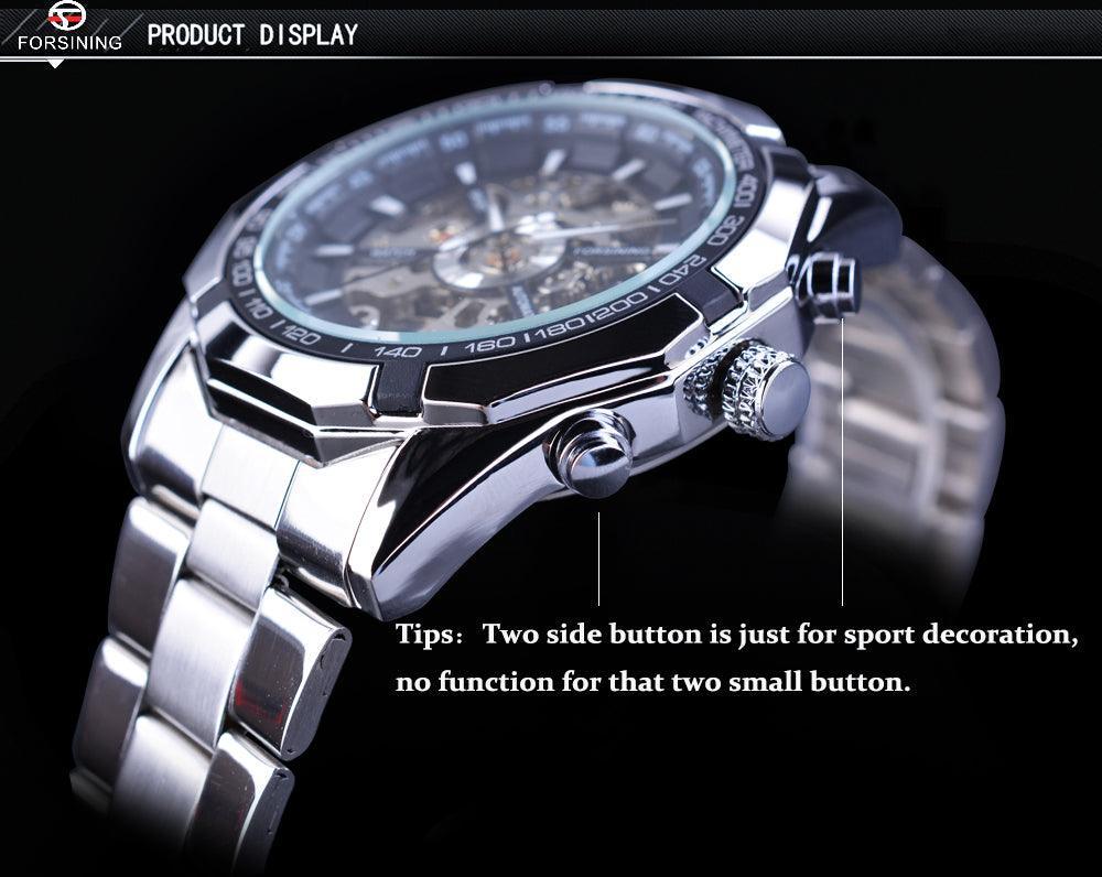 NEW - Luxury Mens Stainless Steel Skeleton Mechanical Waterproof Watch - The Jewellery Supermarket