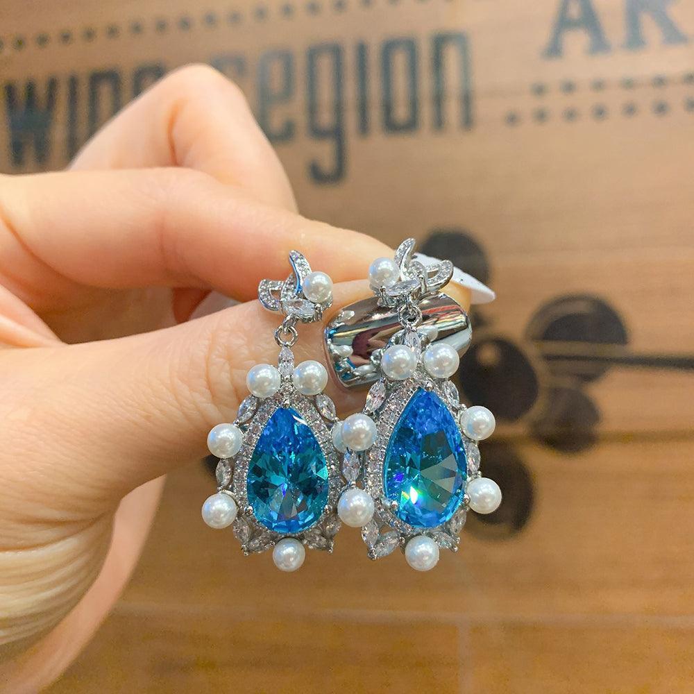 NEW - Luxury Pearl Lab Aquamarine Charming Fine Jewelry Sets - The Jewellery Supermarket