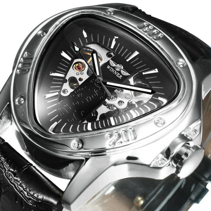NEW - Men Golden Triangle Skeleton Mechanical Automatic Sport Watch - The Jewellery Supermarket