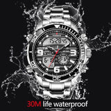 NEW MENS WATCHES - Dual Display Stainless Steel Sport Waterproof Sports Watch - The Jewellery Supermarket