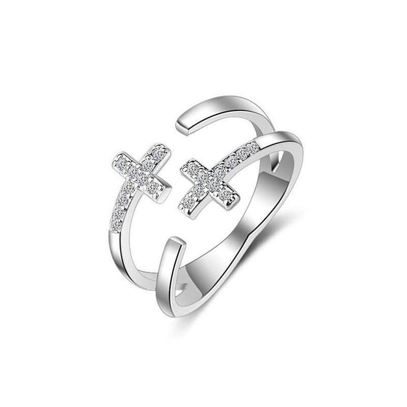 Charming Trendy Cross  Silver 925 Religious Adjustable Rings For Women - Christian Jewellery - The Jewellery Supermarket