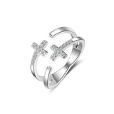 Charming Trendy Cross  Silver 925 Religious Adjustable Rings For Women - Christian Jewellery - The Jewellery Supermarket