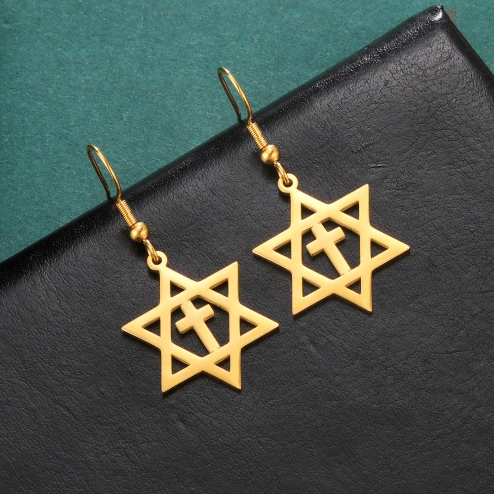 NEW Star of David Vintage Style Triple Spiral Drop Religious Earrings - The Jewellery Supermarket