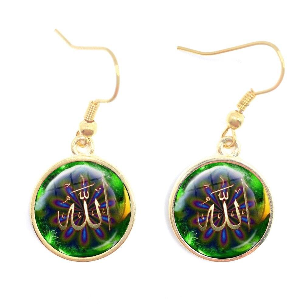 NEW Charming Muslim Islamic16mm Glass Cabochon Drop Earrings For Women - The Jewellery Supermarket