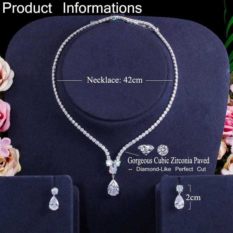 Fashion AAA+ Cubic Zirconia Diamonds Water Drop Pendant Necklace and Earrings Wedding Jewellery Sets - The Jewellery Supermarket