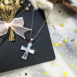 Charming Silver Colour Luxury Women White Crystal Pendant Necklace - Cute Cross Religious Necklace - The Jewellery Supermarket