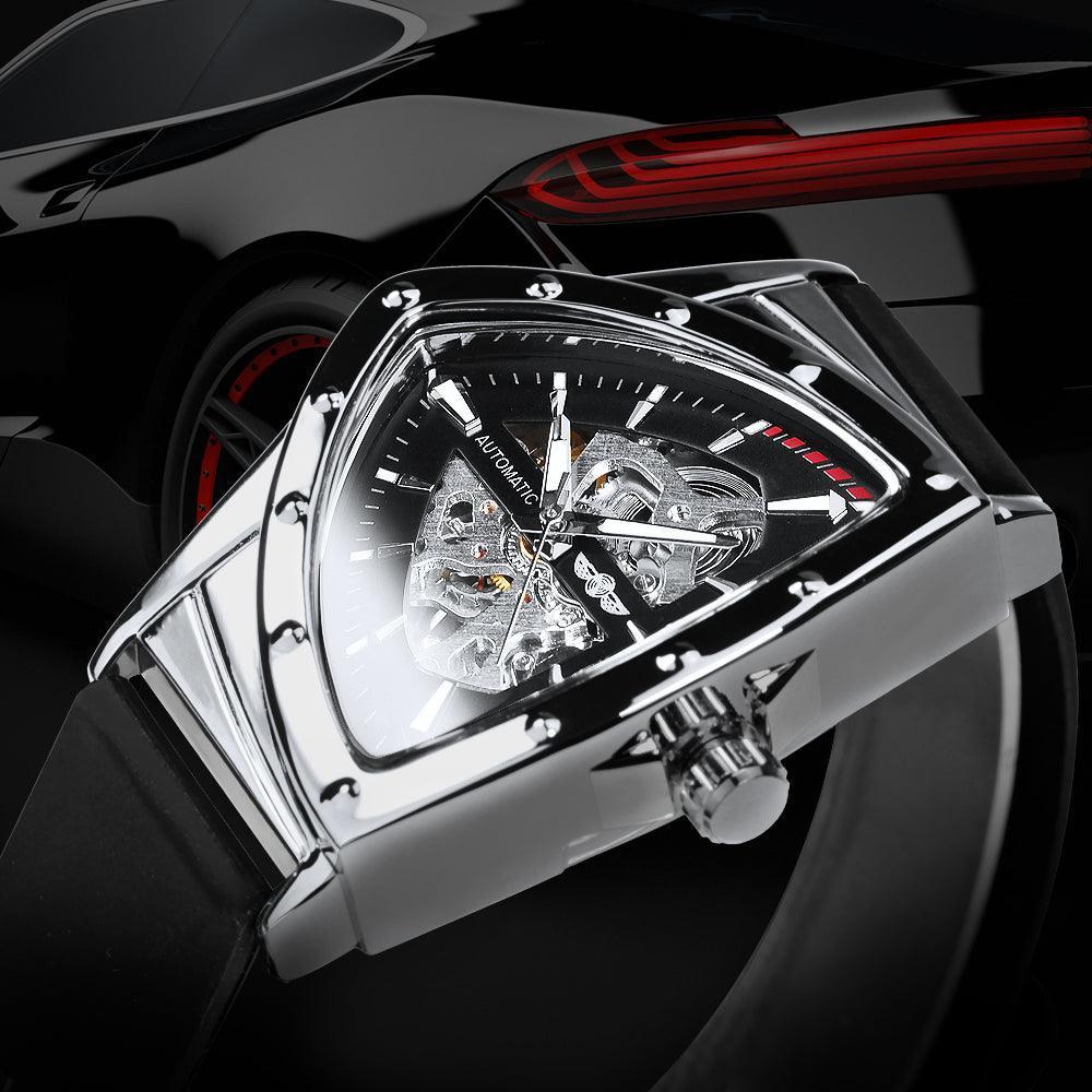 NEW - Luxury Men Gold Black Triangle Skeleton Automatic Mechanical Wristwatch Irregular Watch - The Jewellery Supermarket