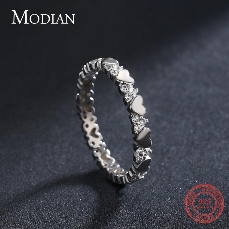 GREAT GIFTS - Real Sterling AAA+ CZ Diamonds Hearts Stackable Hypoallergenic Ring - The Jewellery Supermarket