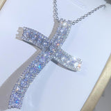 Luxury 925 Silver Cross Pendant With AAA+ Zircon Diamonds Long Religious Statement Necklace - The Jewellery Supermarket