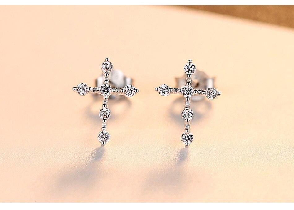 New Sparkling Simple Silver Tiny AAA+ Cubic Zirconia Diamonds Cross Stud Earrings for Women - The Jewellery Supermarket