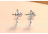 New Sparkling Simple Silver Tiny AAA+ Cubic Zirconia Diamonds Cross Stud Earrings for Women - The Jewellery Supermarket