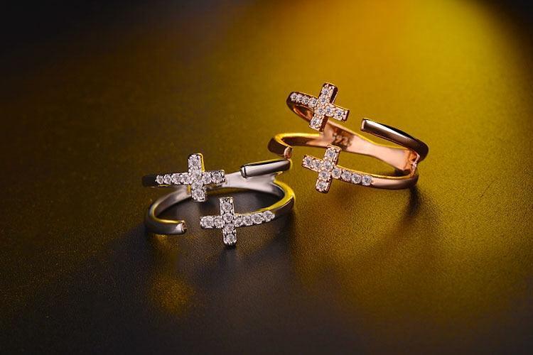 Charming Trendy Cross  Silver 925 Religious Adjustable Rings For Women - Christian Jewellery - The Jewellery Supermarket
