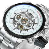 NEW - Luxury Men Silver Gold Skeleton Automatic Mechanical Wrist Military Watch - The Jewellery Supermarket