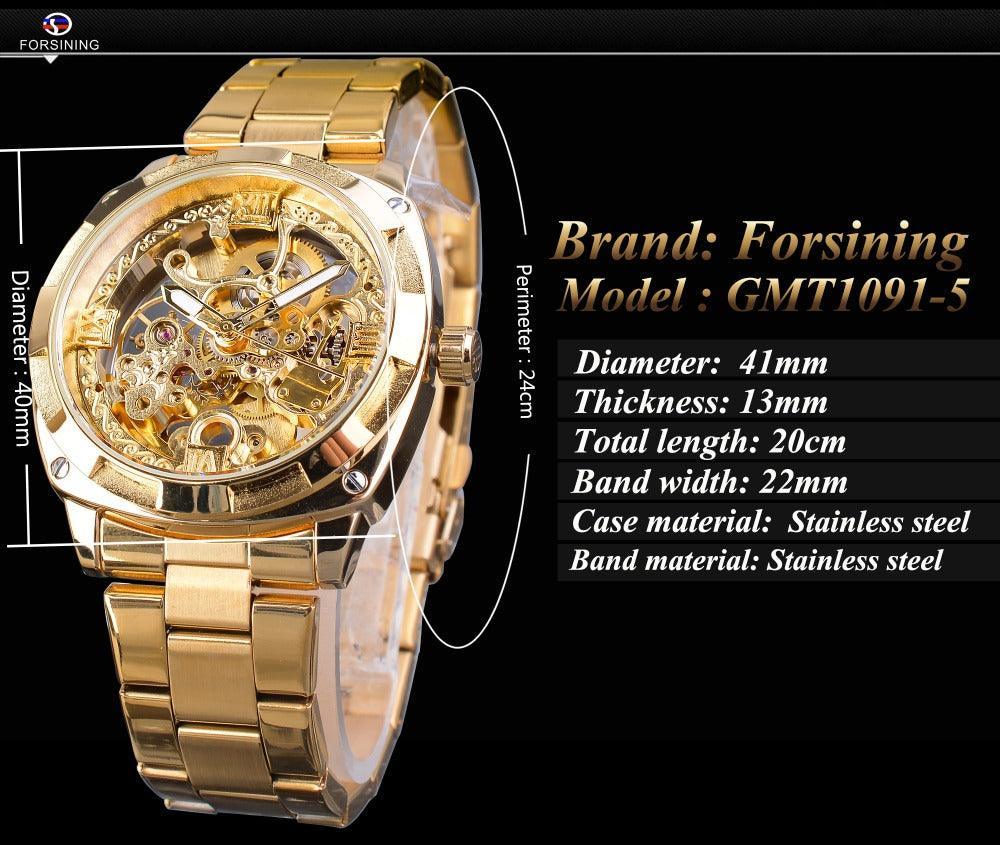 NEW - Luxury Men Golden Luminous Hands Skeleton Transparent Retro Watch - The Jewellery Supermarket