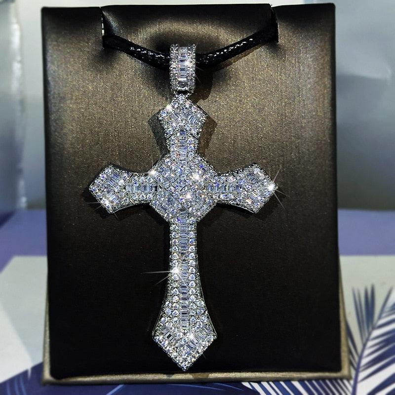 925 Silver Classic Cross Micro-Inlaid AAA+ Zircon Sweater Chain Pendant Necklace - Religious Jewellery - The Jewellery Supermarket