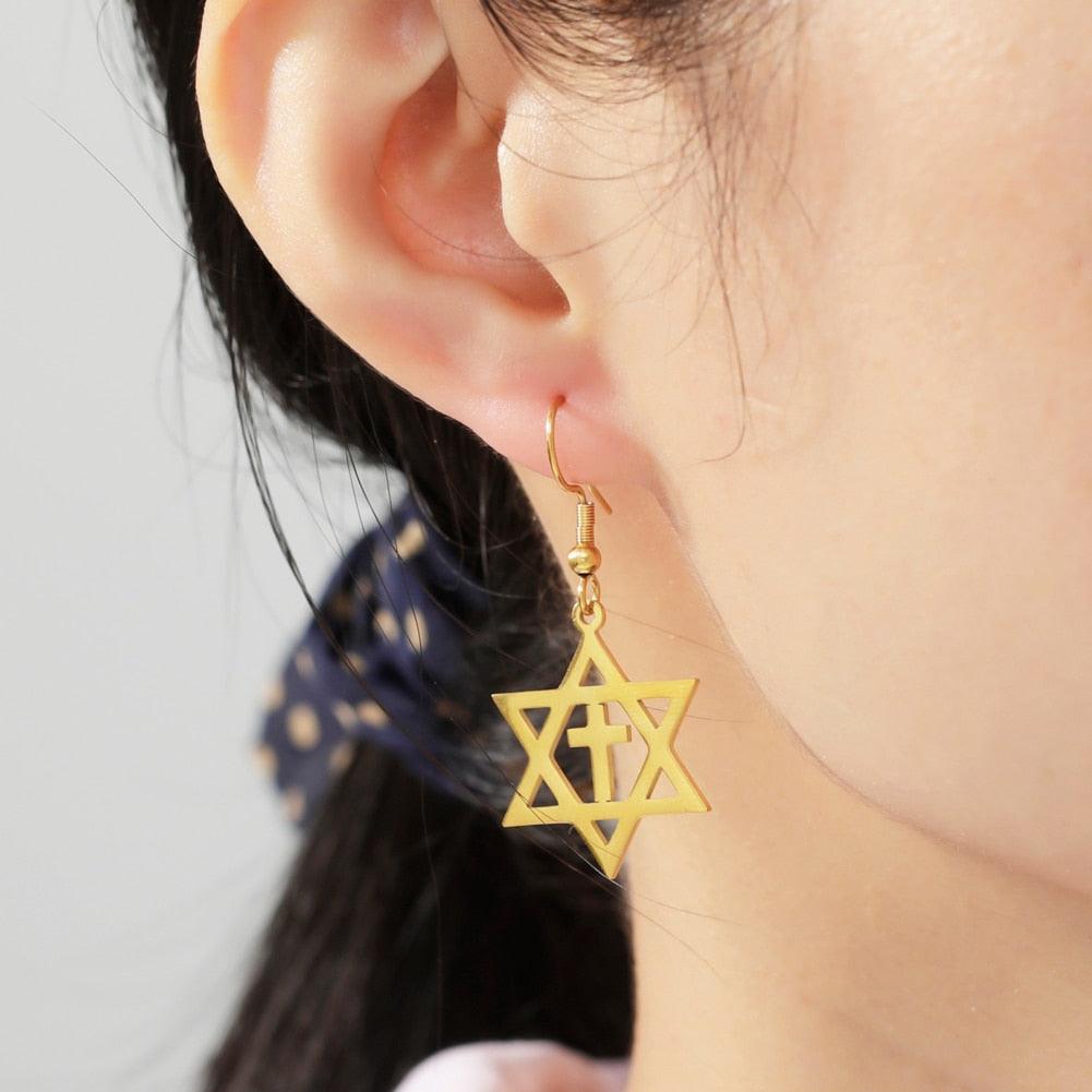 NEW Star of David Vintage Style Triple Spiral Drop Religious Earrings - The Jewellery Supermarket