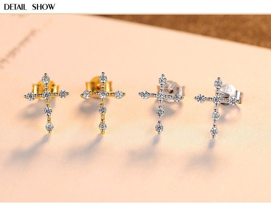 New Sparkling Simple Silver Tiny AAA+ Cubic Zirconia Diamonds Cross Stud Earrings for Women - The Jewellery Supermarket