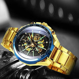 NEW - Luxury Men Gold Skeleton Luminous Military Automatic Mechanical Waterproof Watch - The Jewellery Supermarket