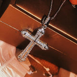 Fashion Vintage Handmade Big Cross AAA+ Cubic Zirconia Diamonds Sterling silver Pendant Necklace - The Jewellery Supermarket
