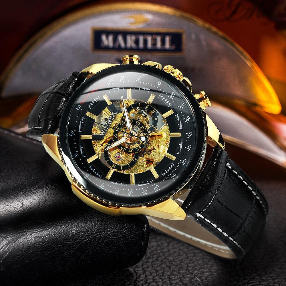 NEW - Luxury Men Silver Gold Skeleton Automatic Mechanical Wrist Military Watch - The Jewellery Supermarket