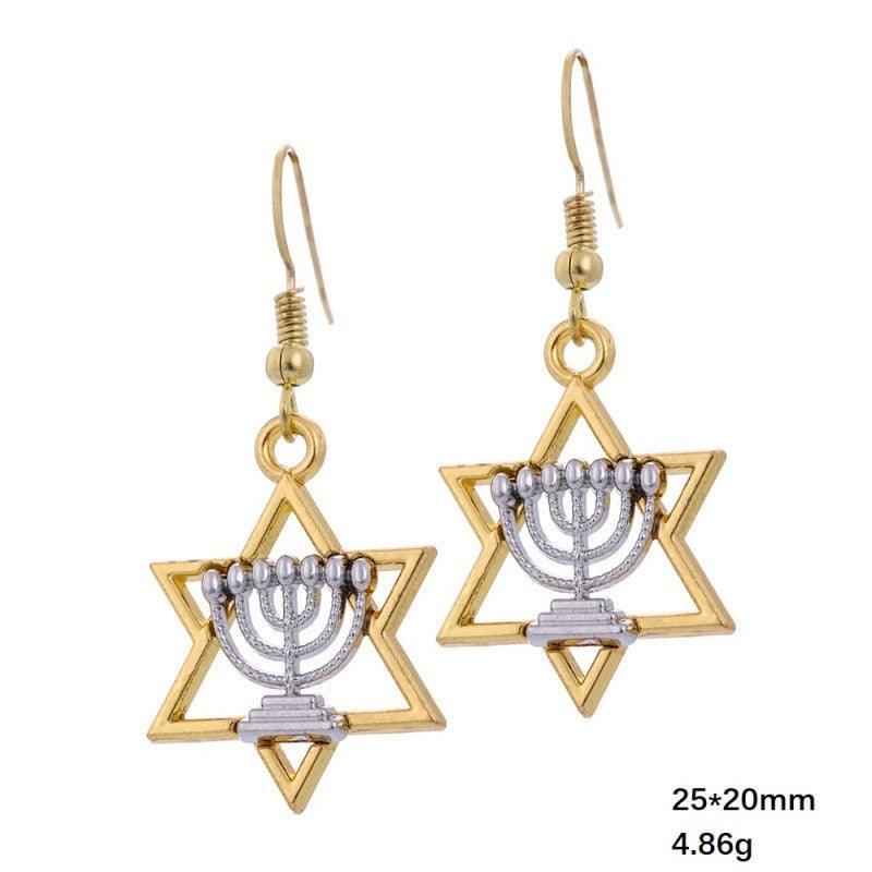 NEW Star Of David Candlestick Menorah Dangle Hanukkah Religious Earrings for Women - The Jewellery Supermarket