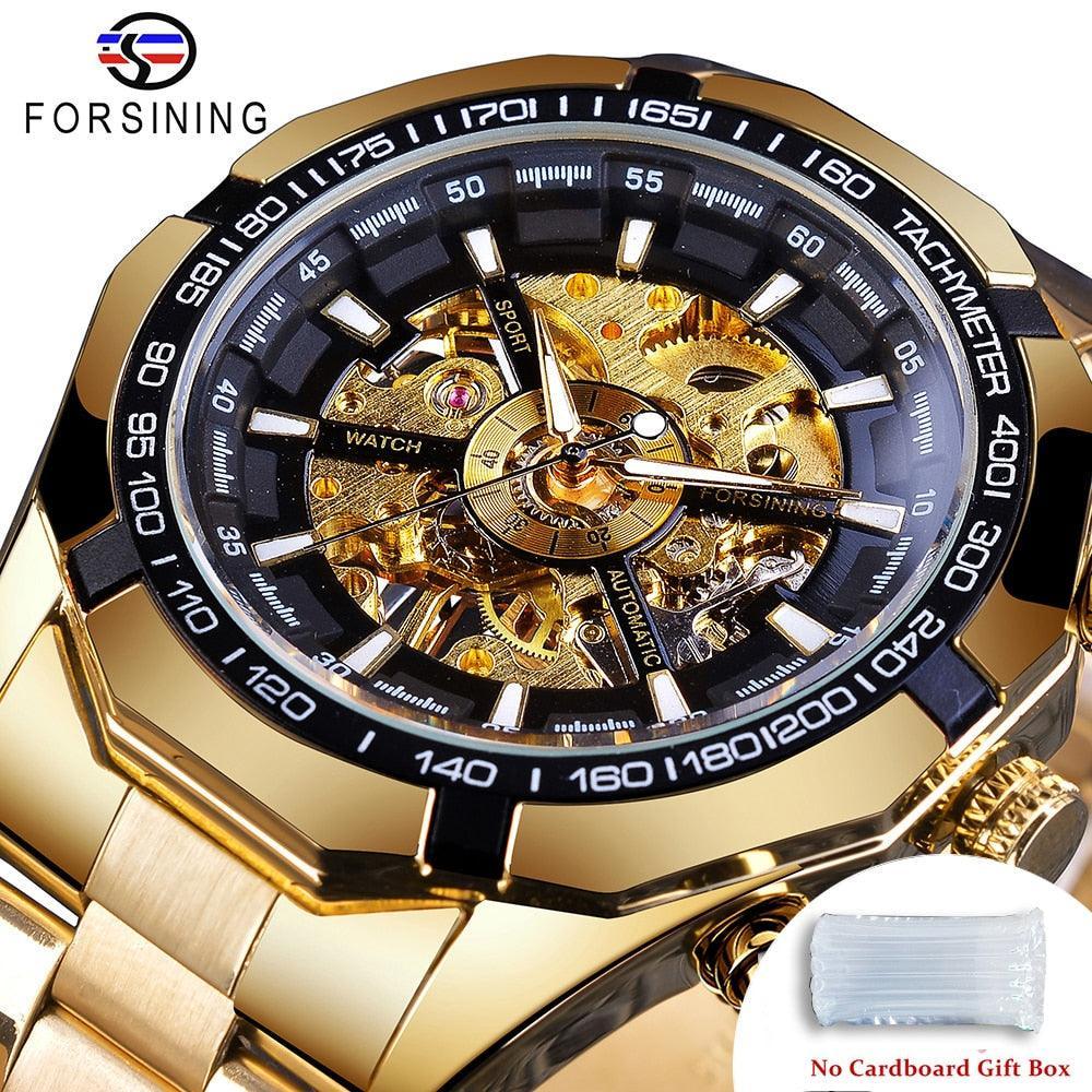 NEW - Luxury Mens Stainless Steel Skeleton Mechanical Waterproof Watch - The Jewellery Supermarket