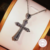 Fashion Vintage Handmade Big Cross AAA+ Cubic Zirconia Diamonds Sterling silver Pendant Necklace
