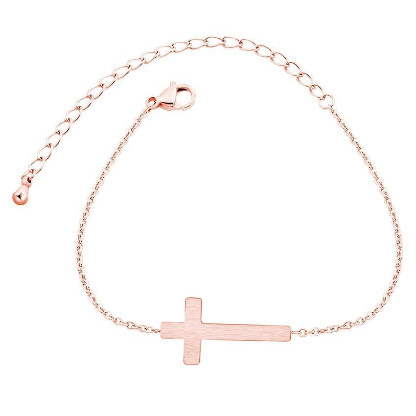 Crucifix Jesus Christian Horizontal Sideways Cross Charm Bracelets for Women - Stainless Steel Religious Jewellery - The Jewellery Supermarket