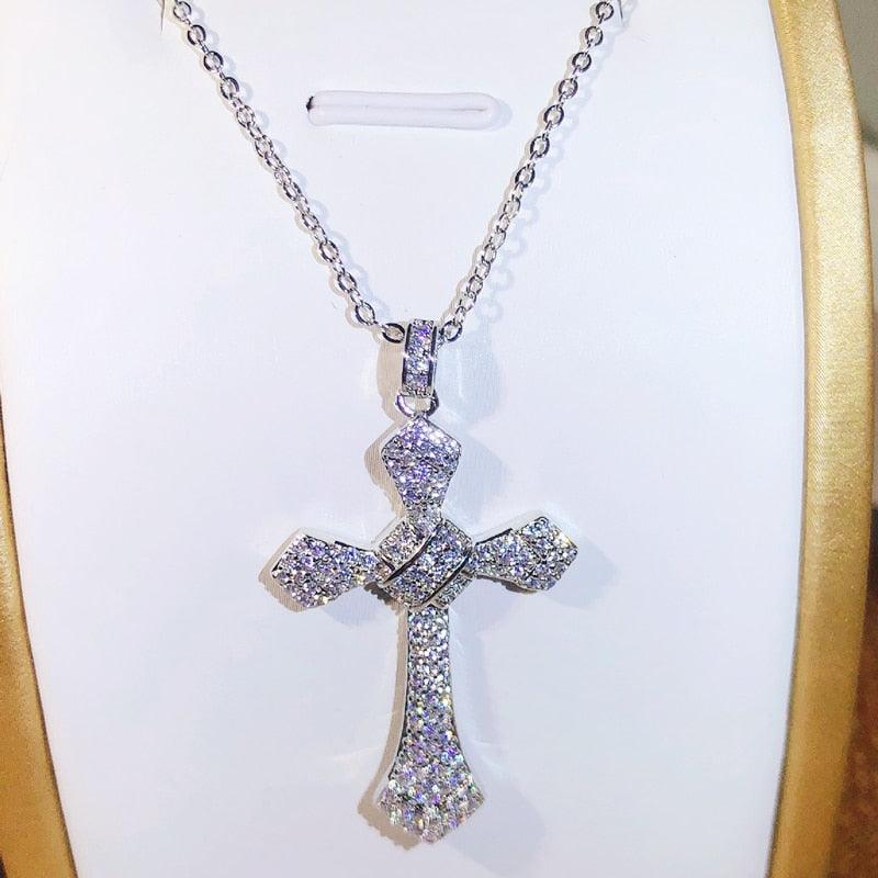 BEST GIFTS S925 Silver Luxury Big Cross AAA+ Cubic Zirconia Diamonds Pendant Necklace For Women - The Jewellery Supermarket