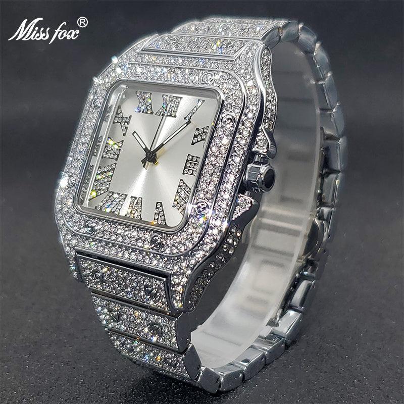 Luxury Couple Ice Gray Square Diamond Limited Edition Watches - The Jewellery Supermarket