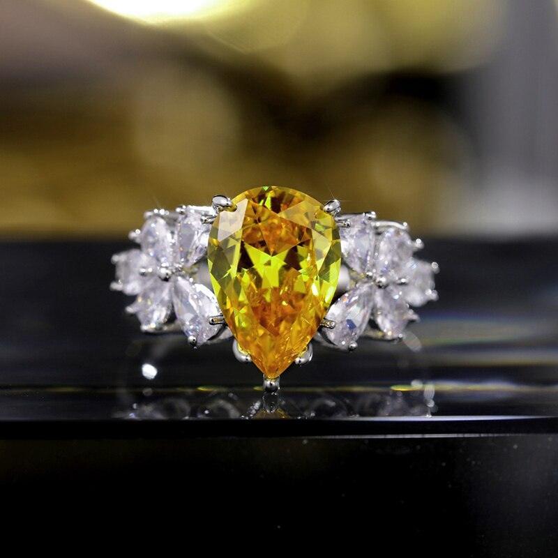 NEW ARRIVAL Charming Luxury Water Drop Shaped Lab Citrine Gemstones Jewellery Ring - The Jewellery Supermarket