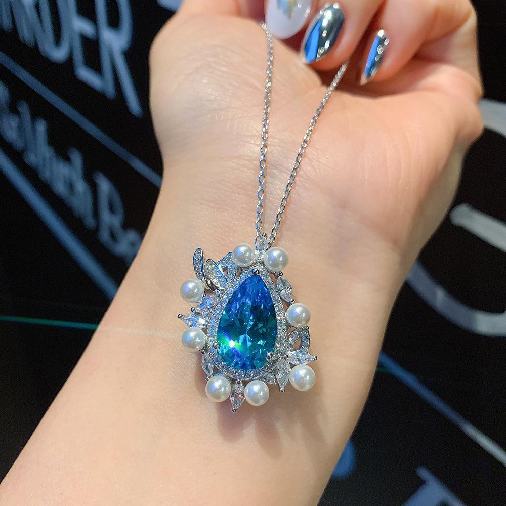 NEW - Luxury Pearl Lab Aquamarine Charming Fine Jewelry Sets - The Jewellery Supermarket