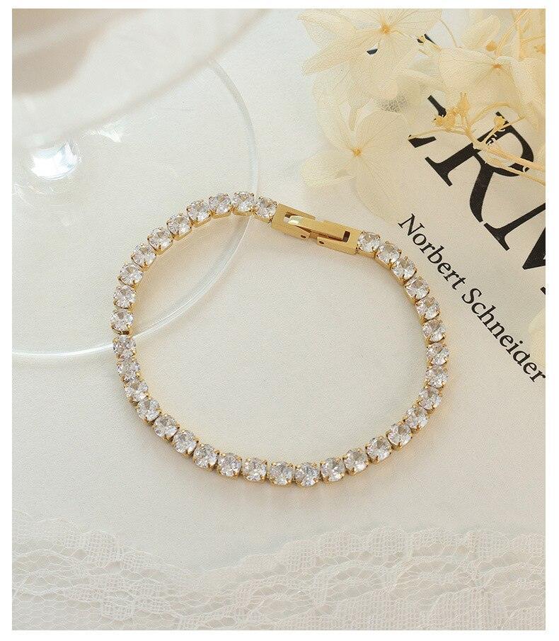 EXQUISITE Gold Plated Titanium Steel AAA+ Cubic Zirconia Simulated Diamonds Tennis Chain Bracelet for Women - The Jewellery Supermarket