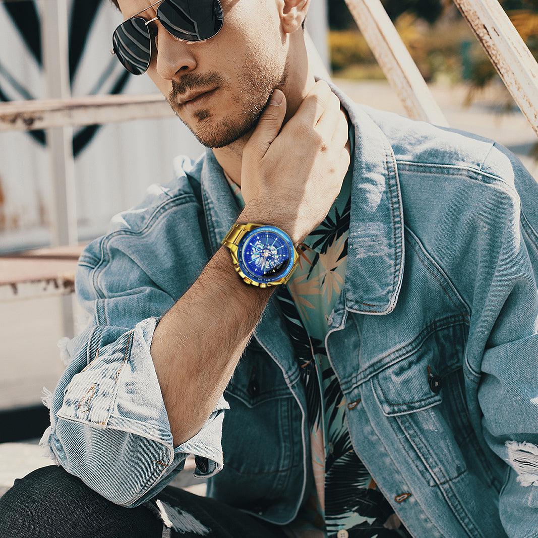 NEW - Luxury Men Gold Skeleton Luminous Military Automatic Mechanical Waterproof Watch - The Jewellery Supermarket