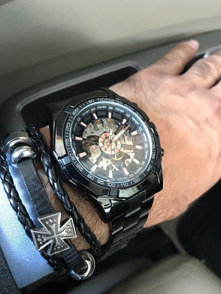 NEW - Luxury Mens Stainless Steel Skeleton Mechanical Waterproof Watch - The Jewellery Supermarket