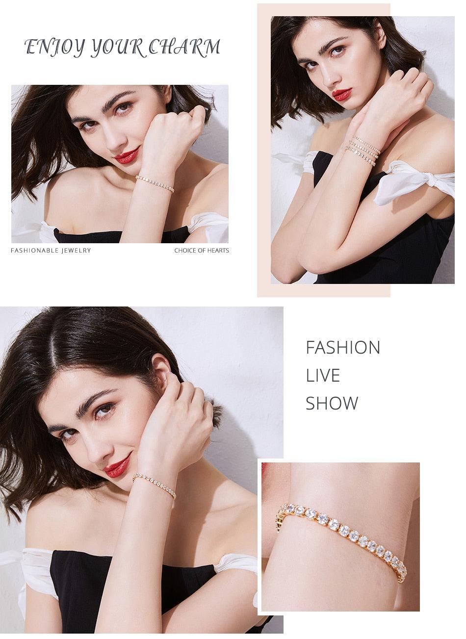 EXQUISITE Charming AAA+ Cubic Zirconia Simulated Diamonds Gold Colour Tennis Bracelets - The Jewellery Supermarket