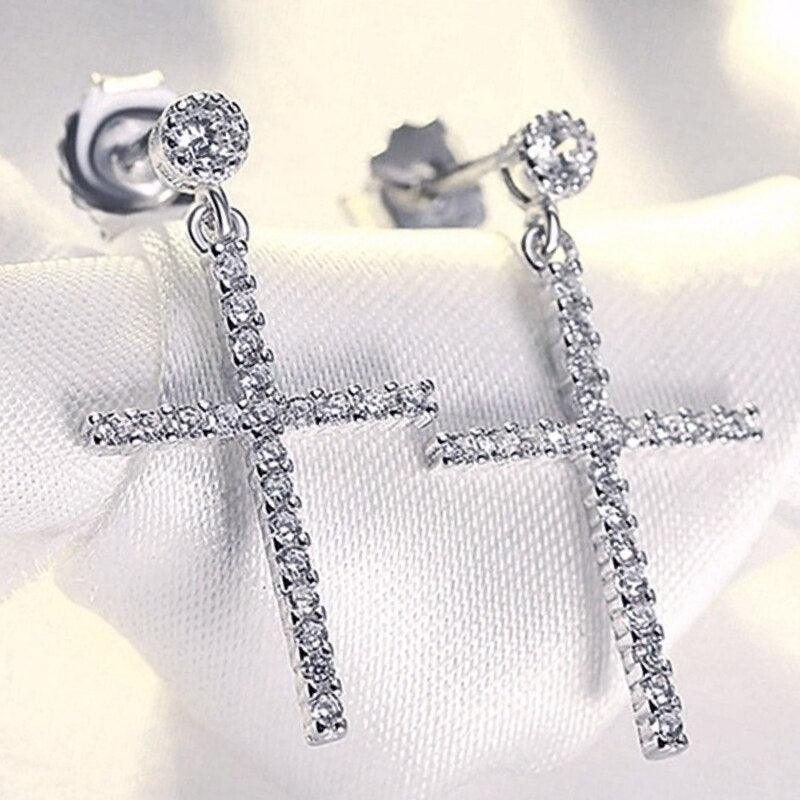 Stylish Drop Earrings with Cross Design Dazzling Tiny AAA Zirconia Crystals Luxury Exquisite Female Jewellery - The Jewellery Supermarket